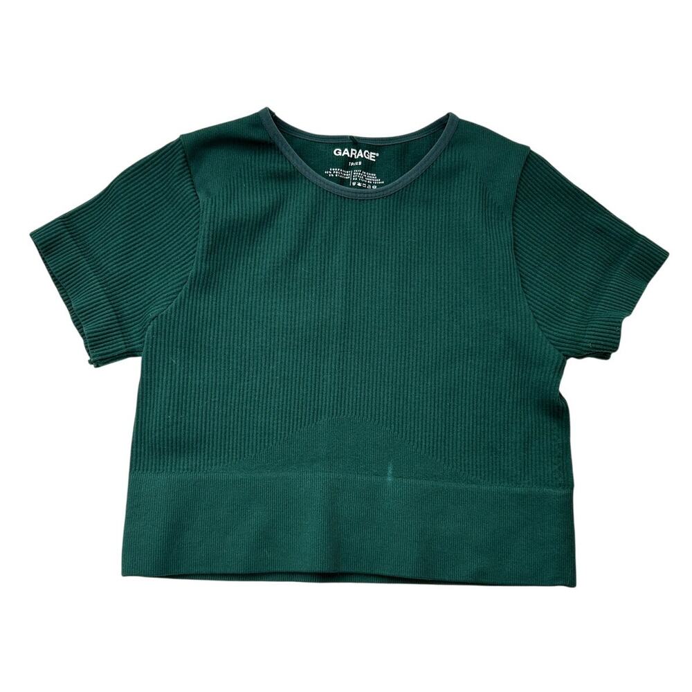 Garage Sporty Seamless Crop Tee Womens XS Green Ribbed Short Sleeve Workout Gym
